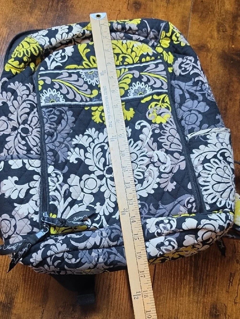 VERA BRADLEY | Quilted Floral Backpack Travel School Laptop Yellow Black Grey